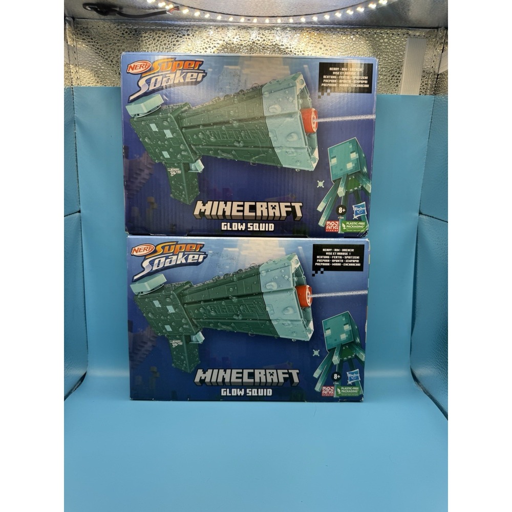 Lot of 2 Nerf Super Soaker Minecraft Glow Squid Water Blasters NIB F7600